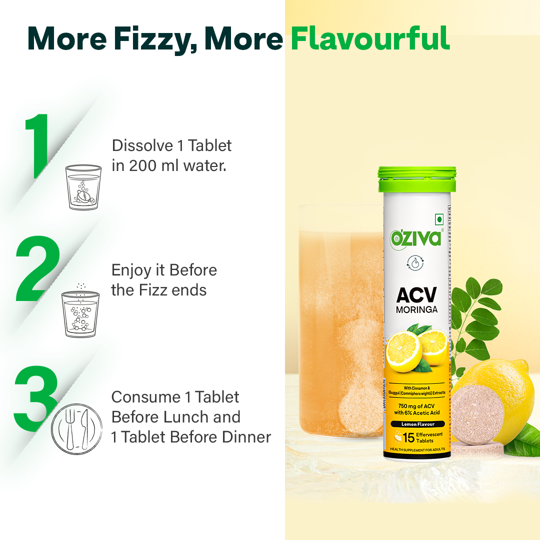 ACV (Apple Cider Vinegar) Moringa For Weight Management | 15 Effervescent Tablets - Lemon