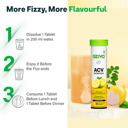 ACV (Apple Cider Vinegar) Moringa For Weight Management | 15 Effervescent Tablets - Lemon